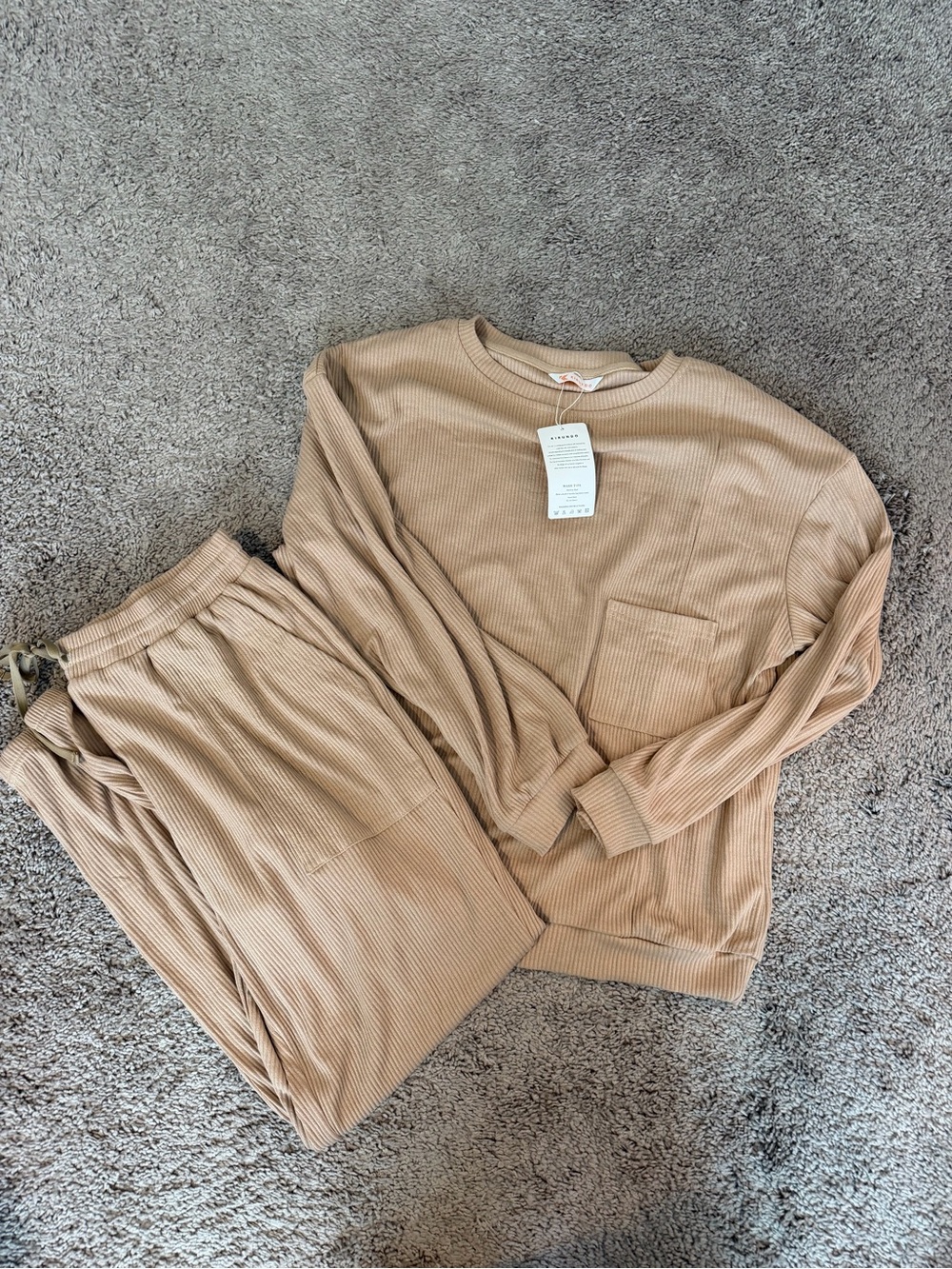 Ribbed Lounge Pajama Set in Tan - Women's Cozy Sleepwear